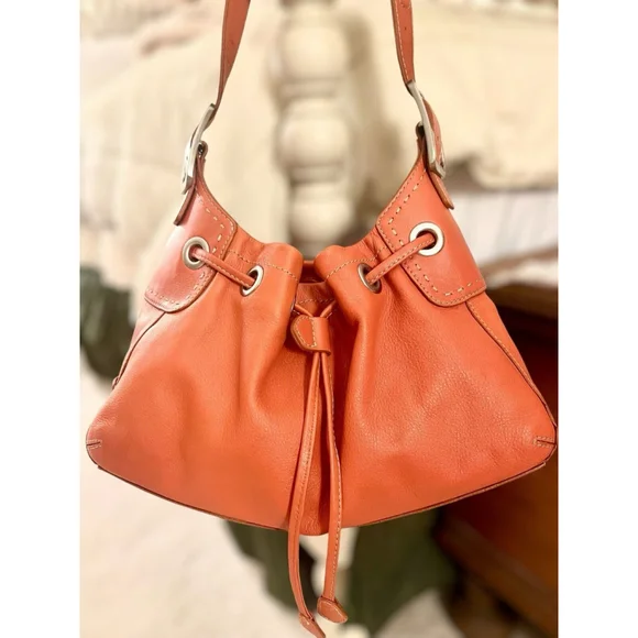 Cole Haan Orange Leather Drawstring Hobo Shoulder Bag Fall - Picture 8 of 8